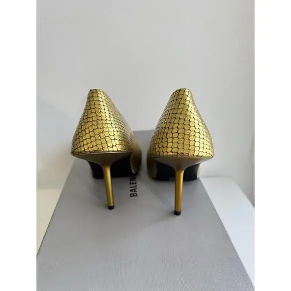 Balenciaga Baleciaga Essex Reptile Embossed Metallic Pointed Toe Pump Sz 6.5